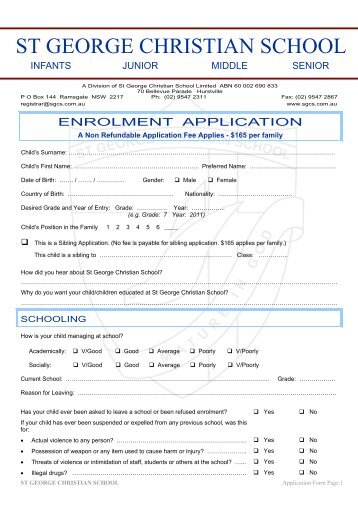 Application Form - St George Christian School