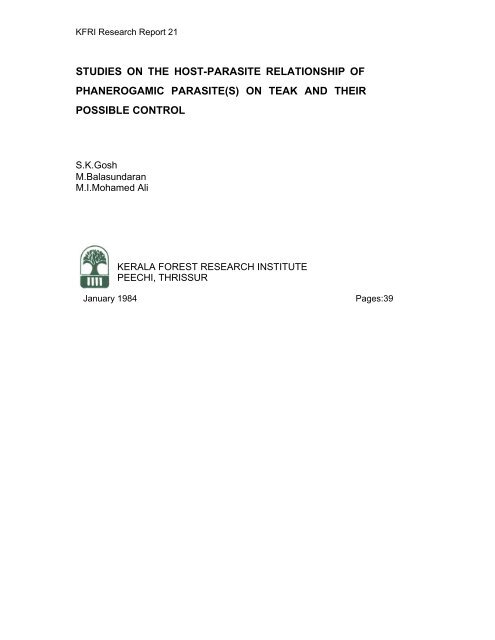 studies on the host-parasite relationship of phanerogamic parasite