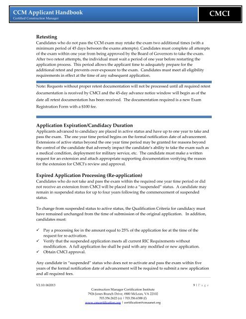 CCM Application Handbook (PDF) - CMAA