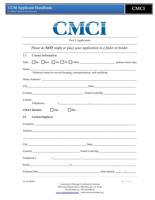 CCM Application Handbook (PDF) - CMAA