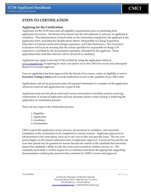 CCM Application Handbook (PDF) - CMAA
