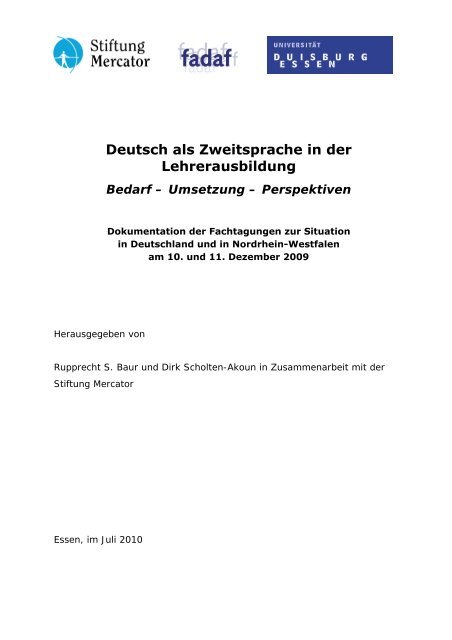Deutsch als Zweitsprache in der Lehrerausbildung - Fachverband DaF