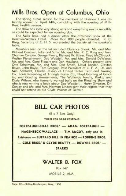Hobby Bandwagon, May, 1951, Vol. 6, No. 4 - Circus Historical Society