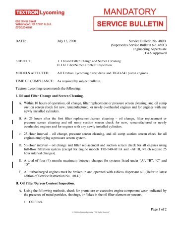 DATE: July 13, 2000 Service Bulletin No. 480D (Supersedes Service ...