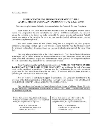 civil rights complaint by prisoner pursuant to 42 usc 1983 42 usc 1983 complaint form