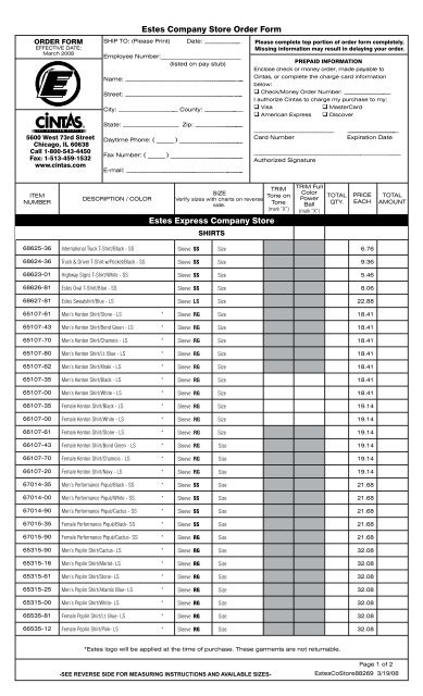 Estes Company Store Order Form Estes Express Company Store