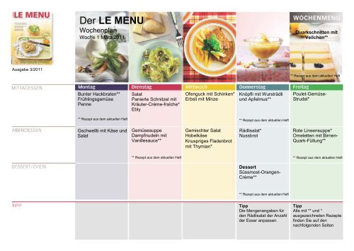 LE MENU Wochenplan 1 März 2011