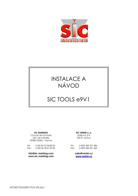 INSTALACE A NÃVOD SIC TOOLS e9V1 - SIC-Venim s.r.o.