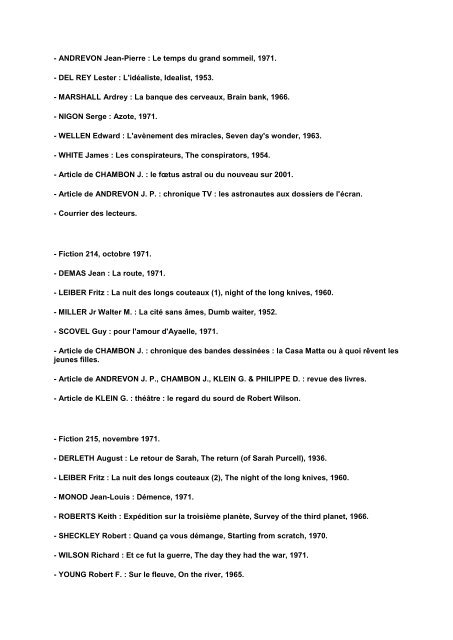 FICTION INDEX - IDES et Autres