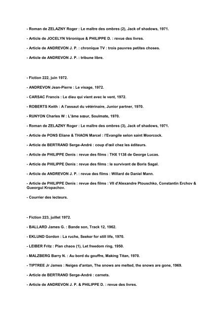 FICTION INDEX - IDES et Autres