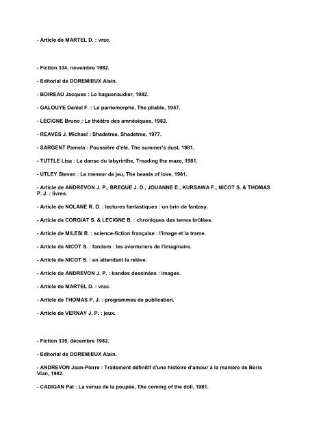 FICTION INDEX - IDES et Autres