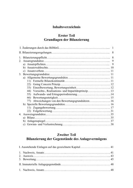 Inhaltsverzeichnis Erster Teil Grundlagen der Bilanzierung Zweiter ...