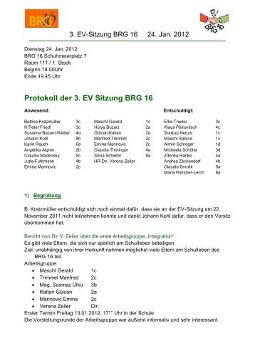Protokoll der 3.Sitzung vom JÃ¤nner 2012 - BRG 16 Schuhmeierplatz