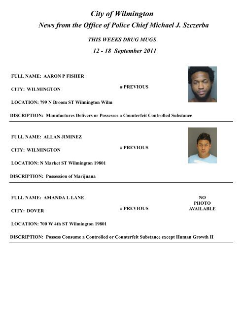 this weeks drug mugs - City of Wilmington, Delaware