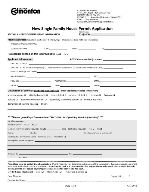 New Single Family House Permit Application - City of Edmonton