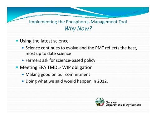 Phosphorus Management Tool Information Meeting Presentation