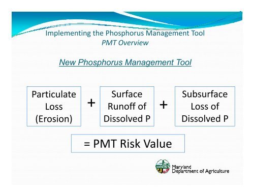 Phosphorus Management Tool Information Meeting Presentation