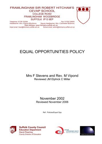 equal opportunities policy - Framlingham Sir Robert Hitchams CEVA ...