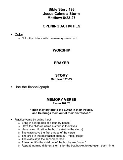 Bible Story 193 Jesus Calms A Storm Matthew 823 27 Opening