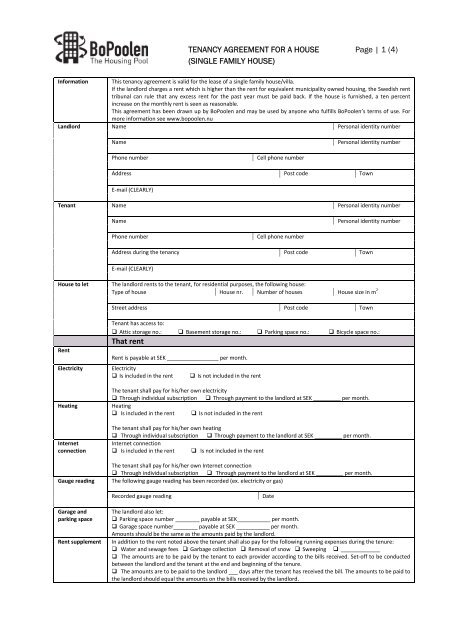 TENANCY AGREEMENT FOR A HOUSE Page | 1 (4 ... - BoPoolen