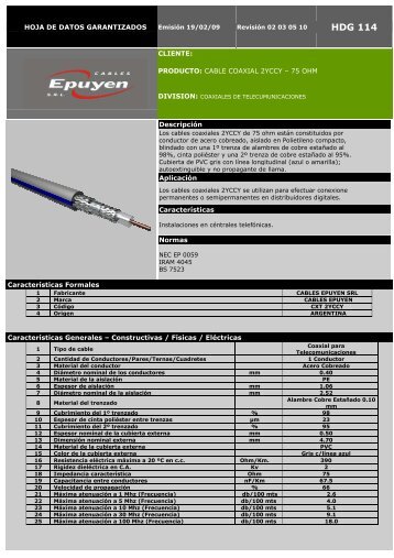 HDG-114- Coaxial 2YCCY - 75 Ohm r02 - Cables Epuyen SRL