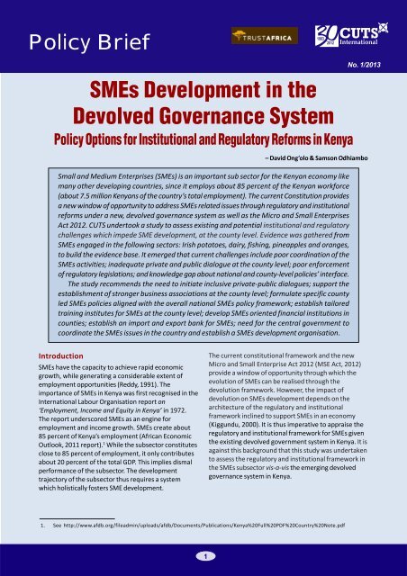 SMEs Development in the Devolved Governance System