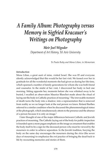 A Family Album: Photography versus Memory in Sigfried Kracauer's ...