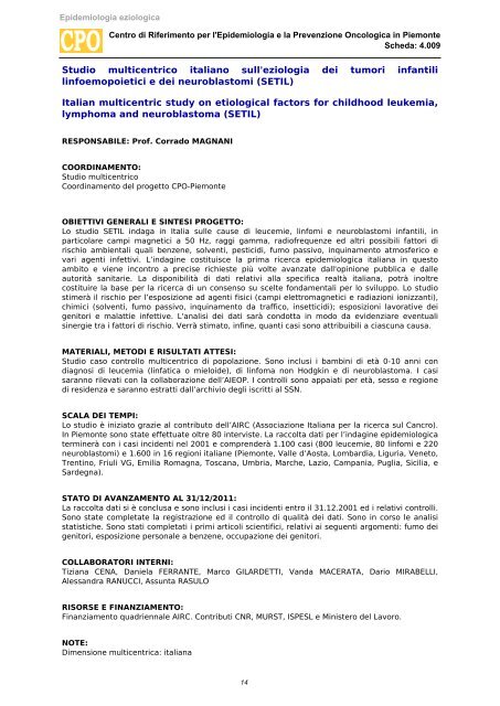 Schede di attivitÃ  - Epidemiologia eziologica / 2012 - CPO