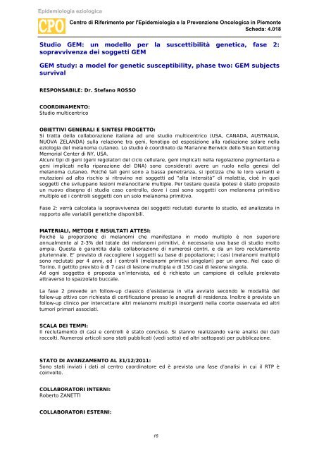 Schede di attivitÃ  - Epidemiologia eziologica / 2012 - CPO