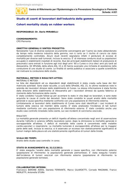 Schede di attivitÃ  - Epidemiologia eziologica / 2012 - CPO