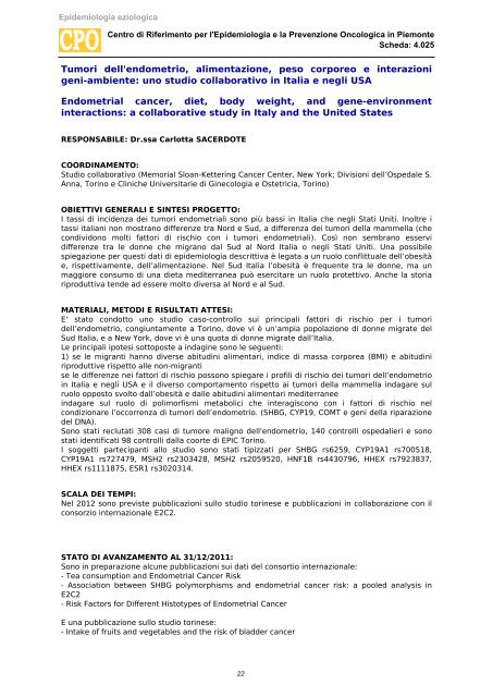 Schede di attivitÃ  - Epidemiologia eziologica / 2012 - CPO