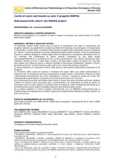 Schede di attivitÃ  - Epidemiologia eziologica / 2012 - CPO