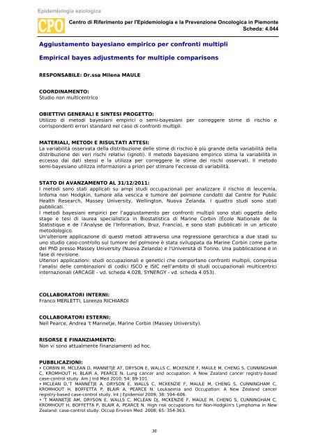 Schede di attivitÃ  - Epidemiologia eziologica / 2012 - CPO