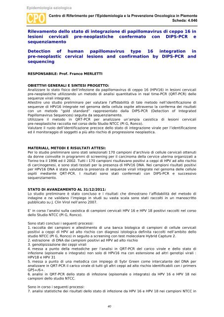 Schede di attivitÃ  - Epidemiologia eziologica / 2012 - CPO