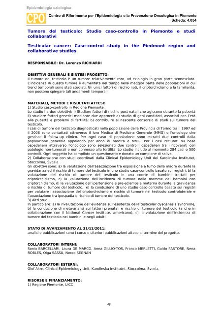 Schede di attivitÃ  - Epidemiologia eziologica / 2012 - CPO