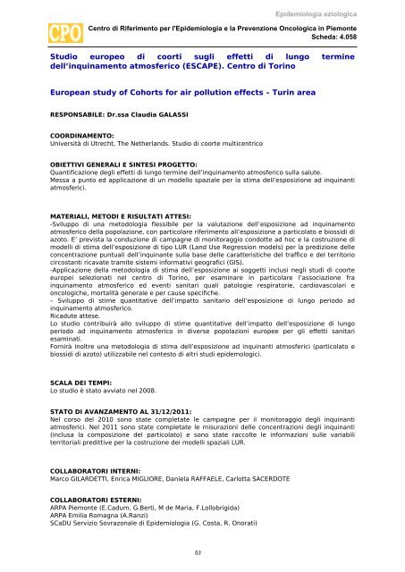 Schede di attivitÃ  - Epidemiologia eziologica / 2012 - CPO