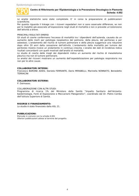 Schede di attivitÃ  - Epidemiologia eziologica / 2012 - CPO