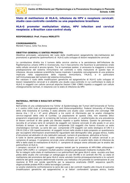 Schede di attivitÃ  - Epidemiologia eziologica / 2012 - CPO