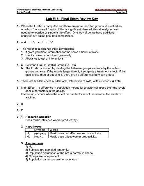 Lab #15: Final Exam Review Key