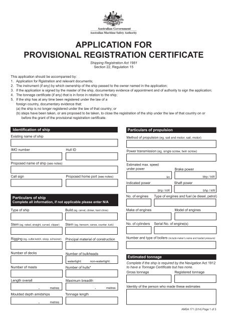 Application for Provisional Registration Certificate - Australian ...