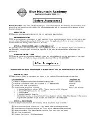 Blue Mountain Academy - Application Packet