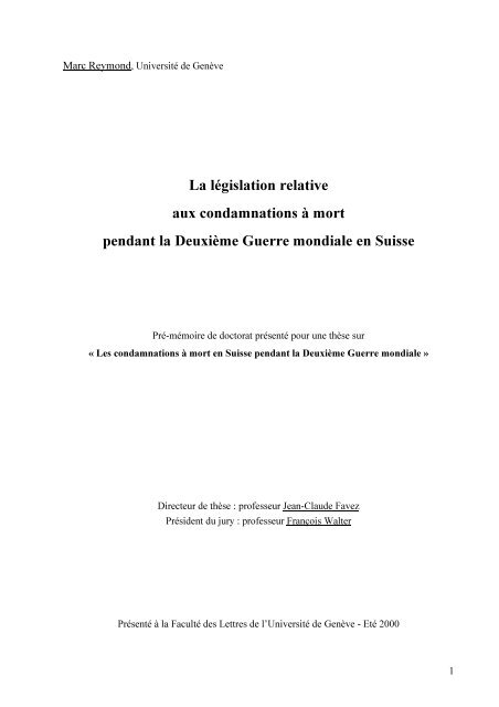 La législation relative aux condamnations à mort ... - Marc Reymond