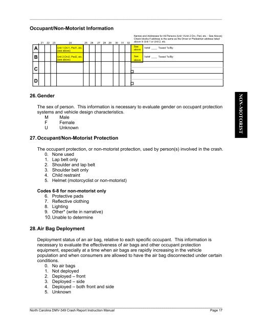 North Carolina Crash Report Instruction Manual - NHTSA