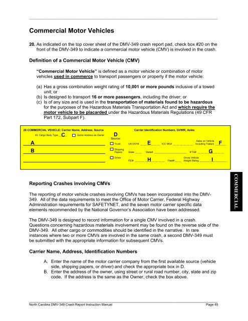 North Carolina Crash Report Instruction Manual - NHTSA