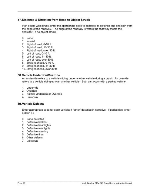 North Carolina Crash Report Instruction Manual - NHTSA