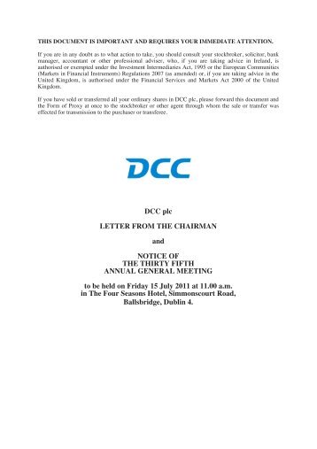 Letter from the Chairman and Notice of Annual General ... - DCC plc