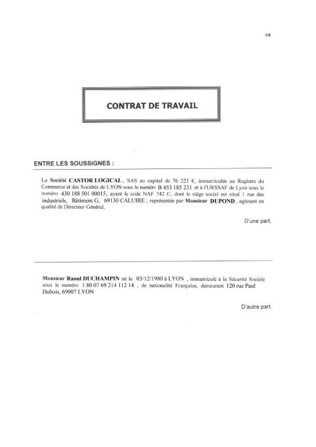 Contrat de travail -Exemple 2 - Patrick MONASSIER