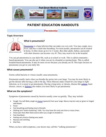 PATIENT EDUCATION HANDOUTS Pneumonia