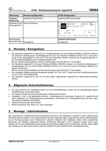 ATEX - Betriebsanleitung fÃ¼r cegard/Lift Ex - Cedes.com