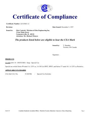 Certificate of Compliance - Otto